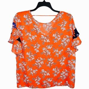 Como Vintage Size XL Floral Blouse Orange